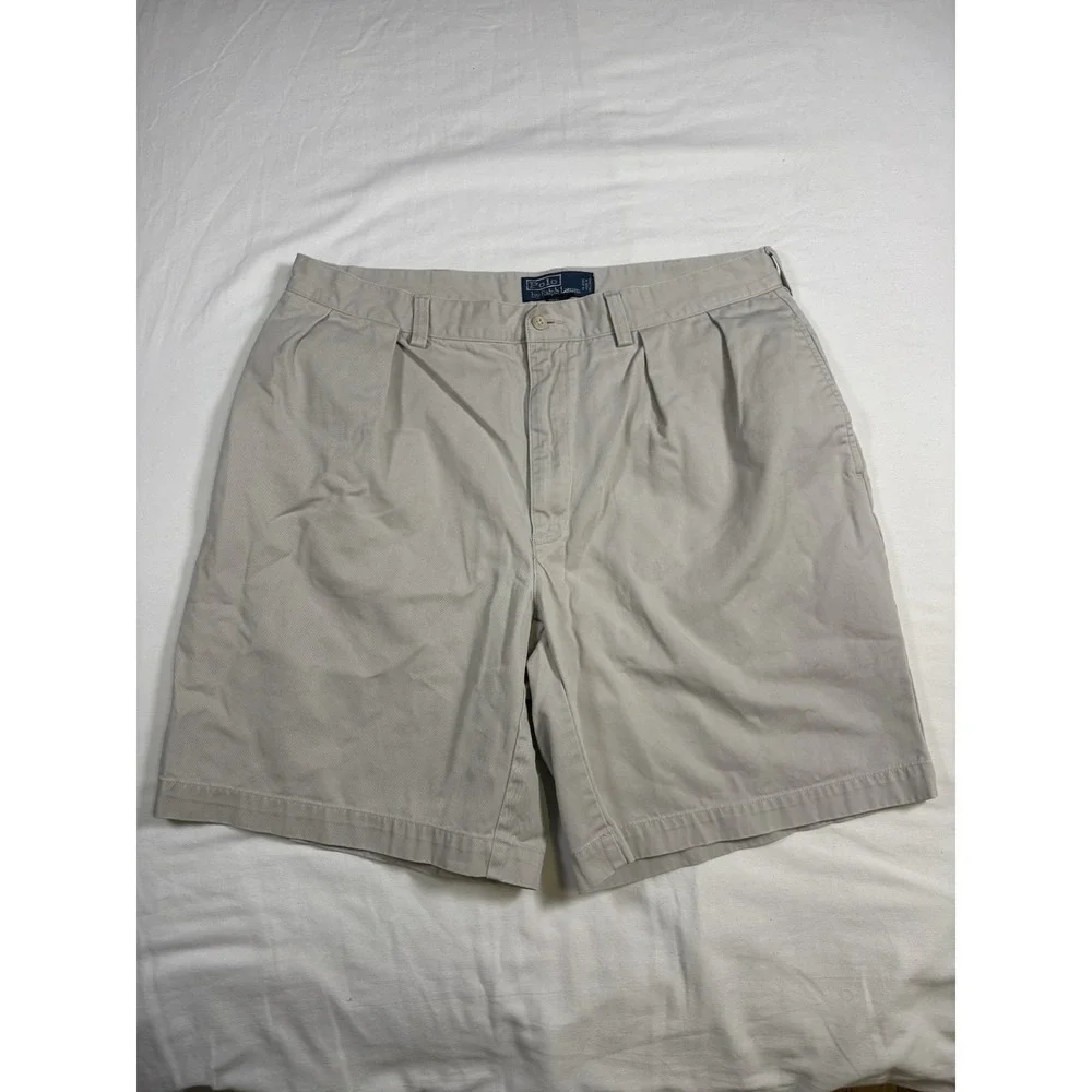 Vintage Polo Ralph Lauren Tyler Short Pleated Chino Shorts Khaki Mens Size 36